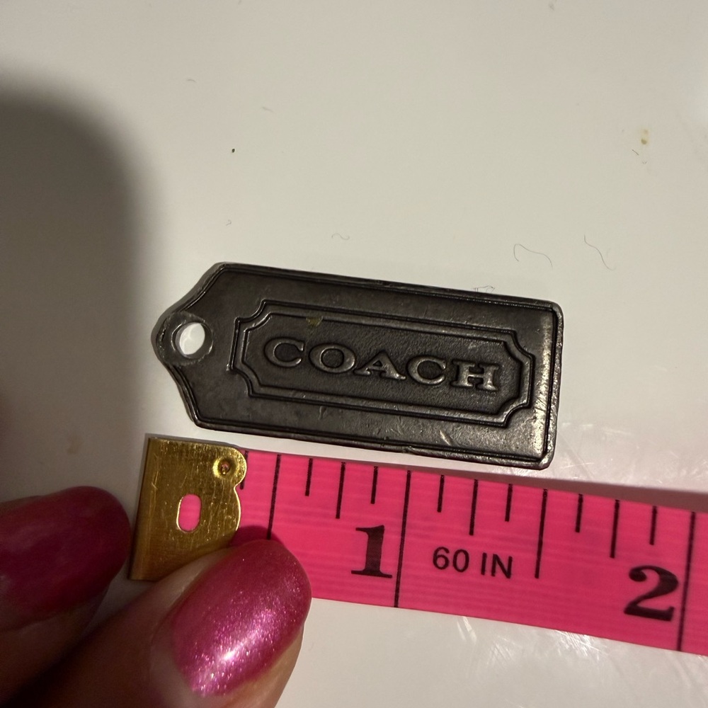 Coach black metal hangtag gunmetal 1.5 in